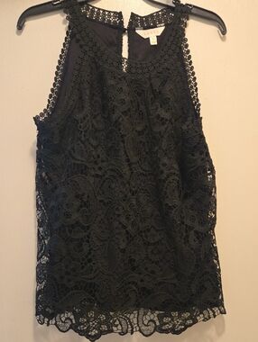 Adiva Black Crochet Lace Halter Tank